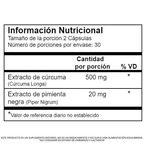 CÁPSULAS CON EXTRACTO DE CÚRCUMA Y PIMIENTA