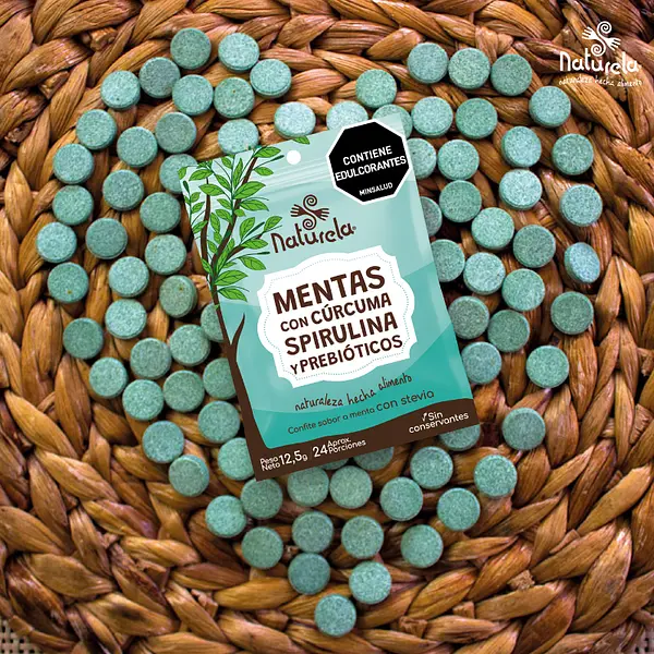 Mentas Sin Azúcar Con Cúrcuma - Spirulina - Prebióticos