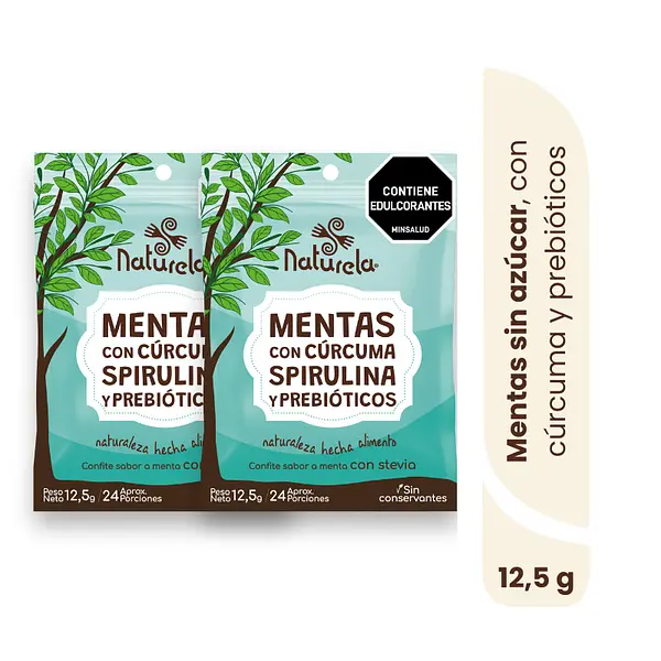 Mentas Sin Azúcar Con Cúrcuma - Spirulina - Prebióticos
