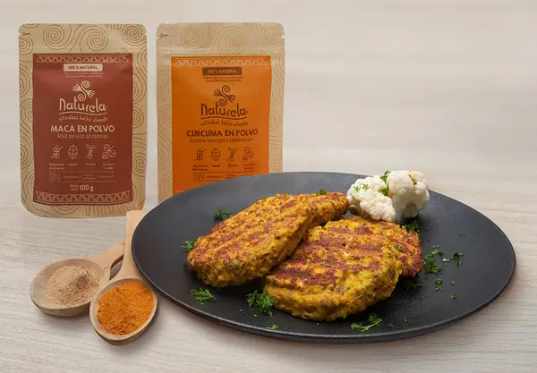 Hamburguesa con Coliflor, Maca y Cúrcuma